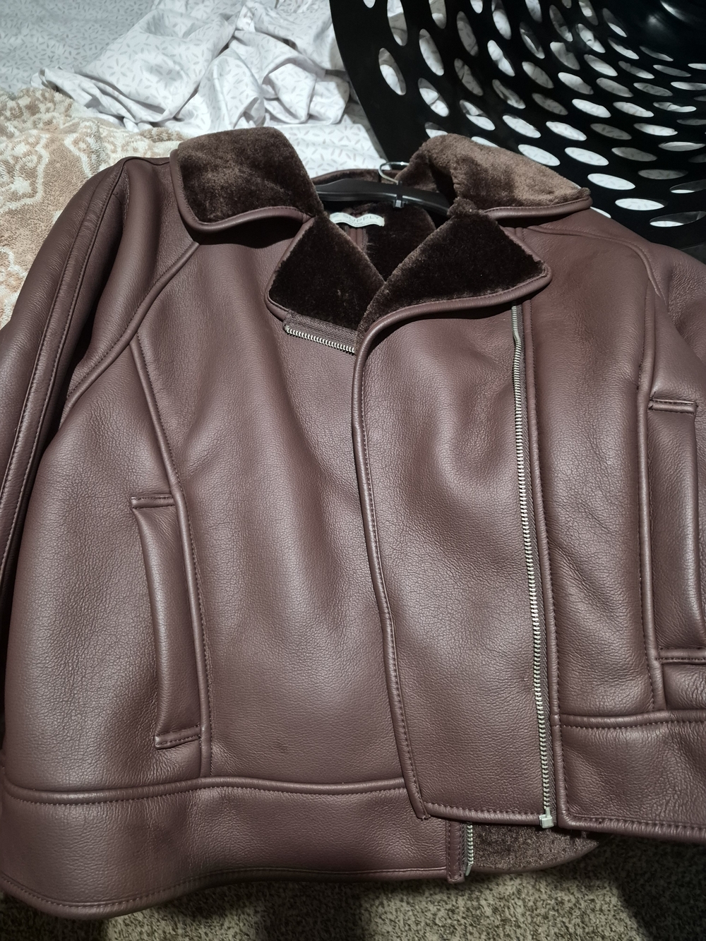 Womens Z Supple Purle Faux Fur And Leather Jacket